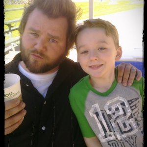 Tyler Labine and Benjamin Stockham on the set of 'Sons of Tucson'