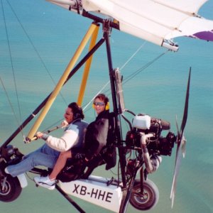 Justin Berfield taking off in an ultralight aircraft