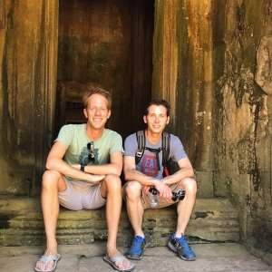Justin Berfield with Jason Felts on holiday in Cambodia