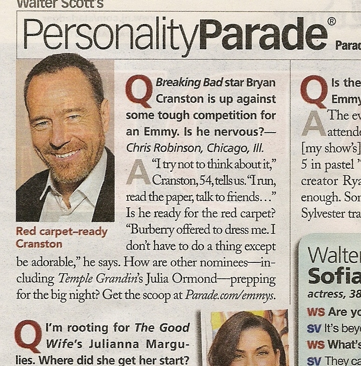 Bryan Cranston in Walter Scott's  Personality Parade - August 2010