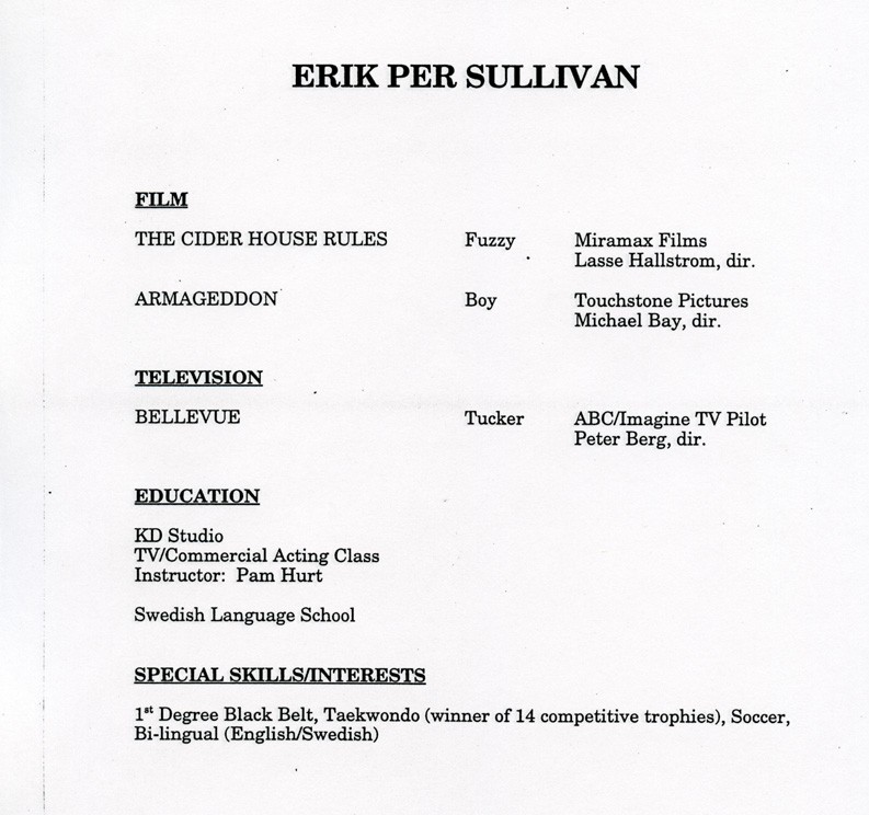 Erik Per Sullivan - agency publicity resume