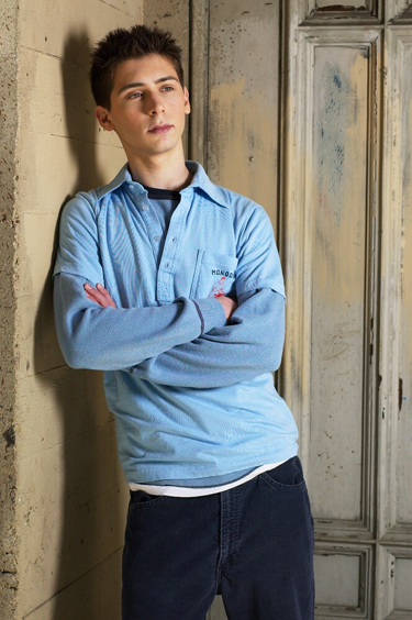 Justin Berfield posing: blue polo shirt 2