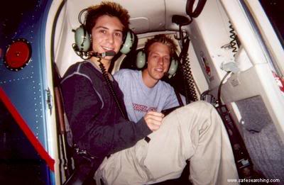 Justin Berfield taking off in a helicopter with Jason Felts