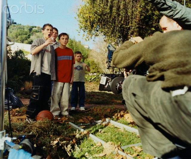 Justin, Bryan, Frankie and Erik on the set, March 2000